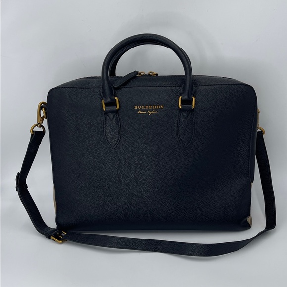 Burberry Black  Leather Checkered Briefcase Bag - Picture 1 of 12